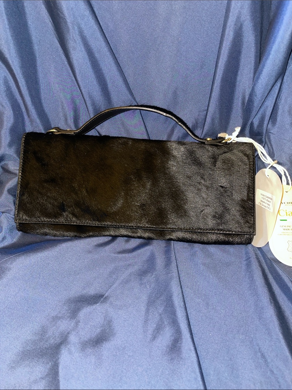 Viola Castellanos Black Leather Haircalf Top-Handle Clutch